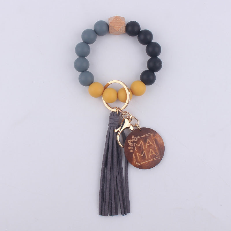 Wholesale MAMA Beaded Tassel Silicone Wrist Keychain
